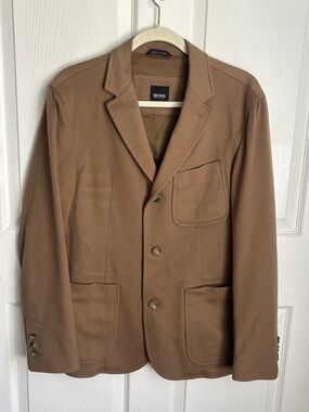 BOSS Cashton Camel Brown 100% Colombo Italian Cashmere blazer jacket size 36 R